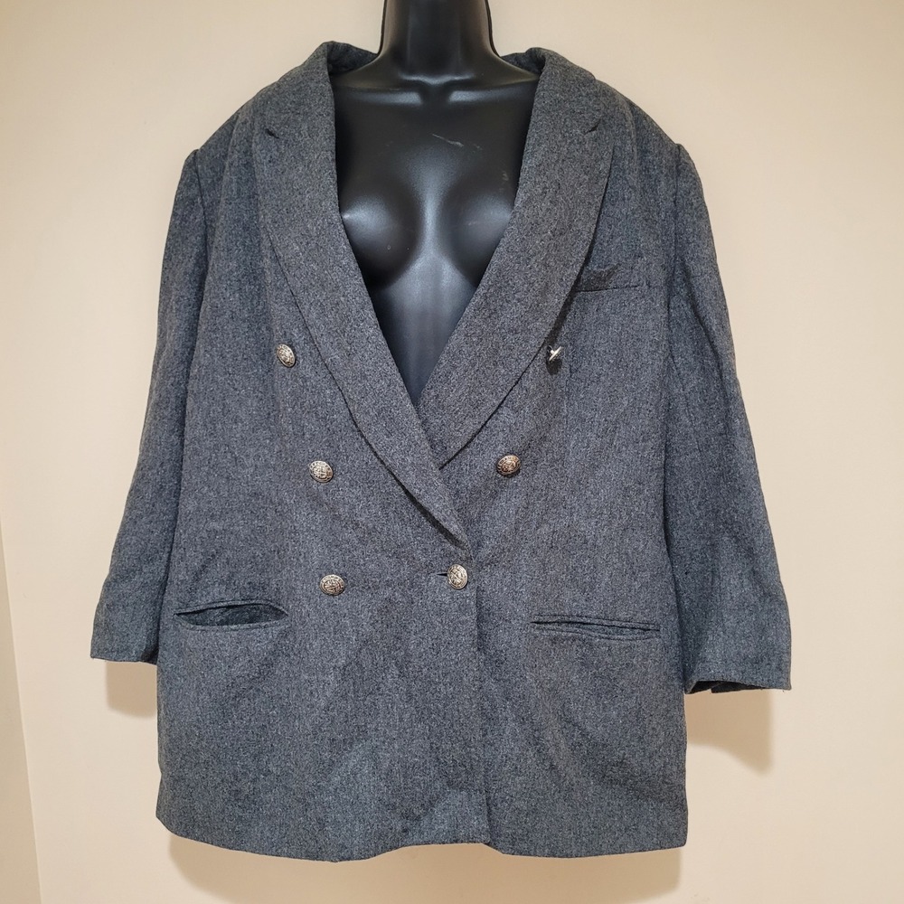 Vintage Stephanie Andrews Womens 22W Gray 100% Wool Blazer Skirt Suit Set plus - Picture 2 of 12